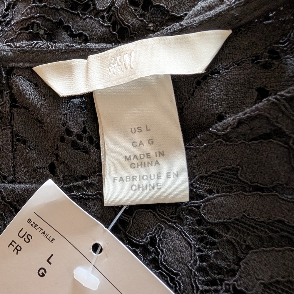 H&M Lace Puff Sleeve Peplum Top NWT Size Large - Picture 8 of 9